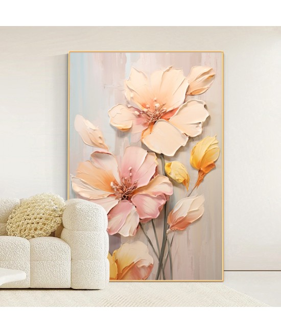 奶油風 花卉 晶瓷面掛畫 裝飾掛畫連鋁畫框 50X70CM